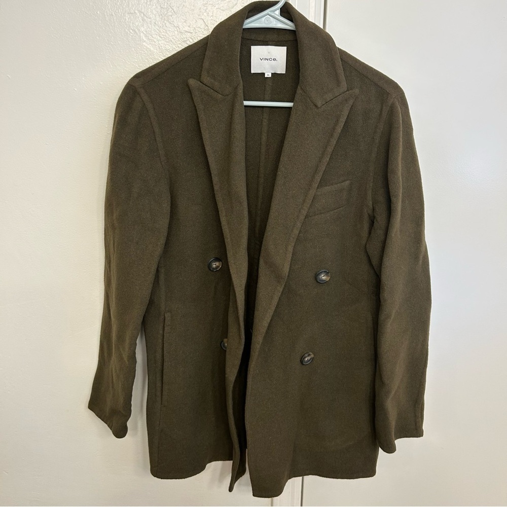 Vince Double Breasted Wool Coat Deep Green Women’s XS Notch Lapel - Picture 2 of 10